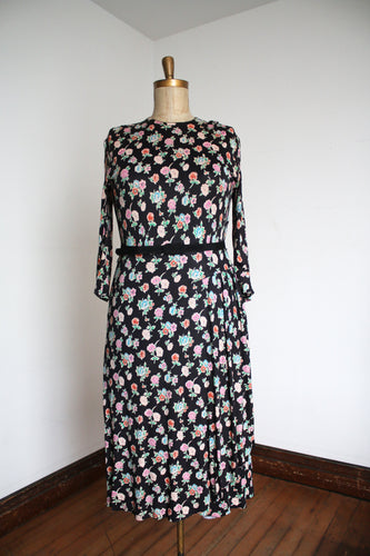 vintage 1940s floral rayon jersey dress {L-1X}