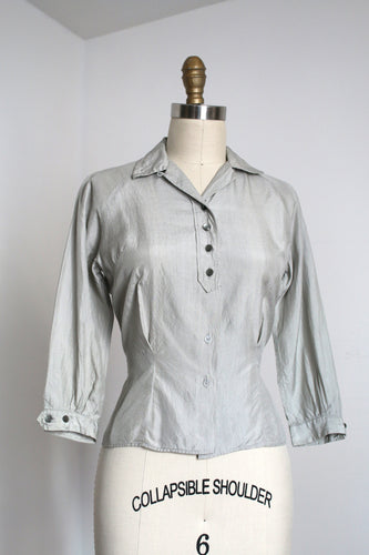 vintage 1950s grey silk blouse {s/m}