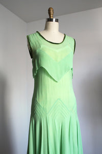 vintage 1930s green chiffon dress {xs}