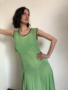 vintage 1930s green chiffon dress {xs}