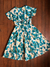 Load image into Gallery viewer, vintage 1950s blue floral dress {s/m}