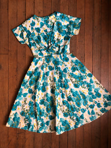 vintage 1950s blue floral dress {s/m}