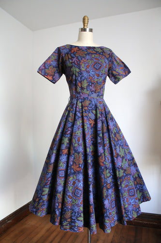 vintage 1950s novelty leaf print dress {s}