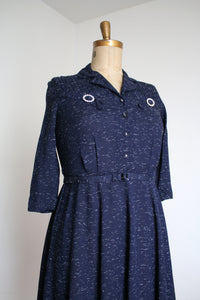 vintage 1950s blue fleck dress {L}