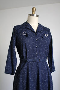 vintage 1950s blue fleck dress {L}