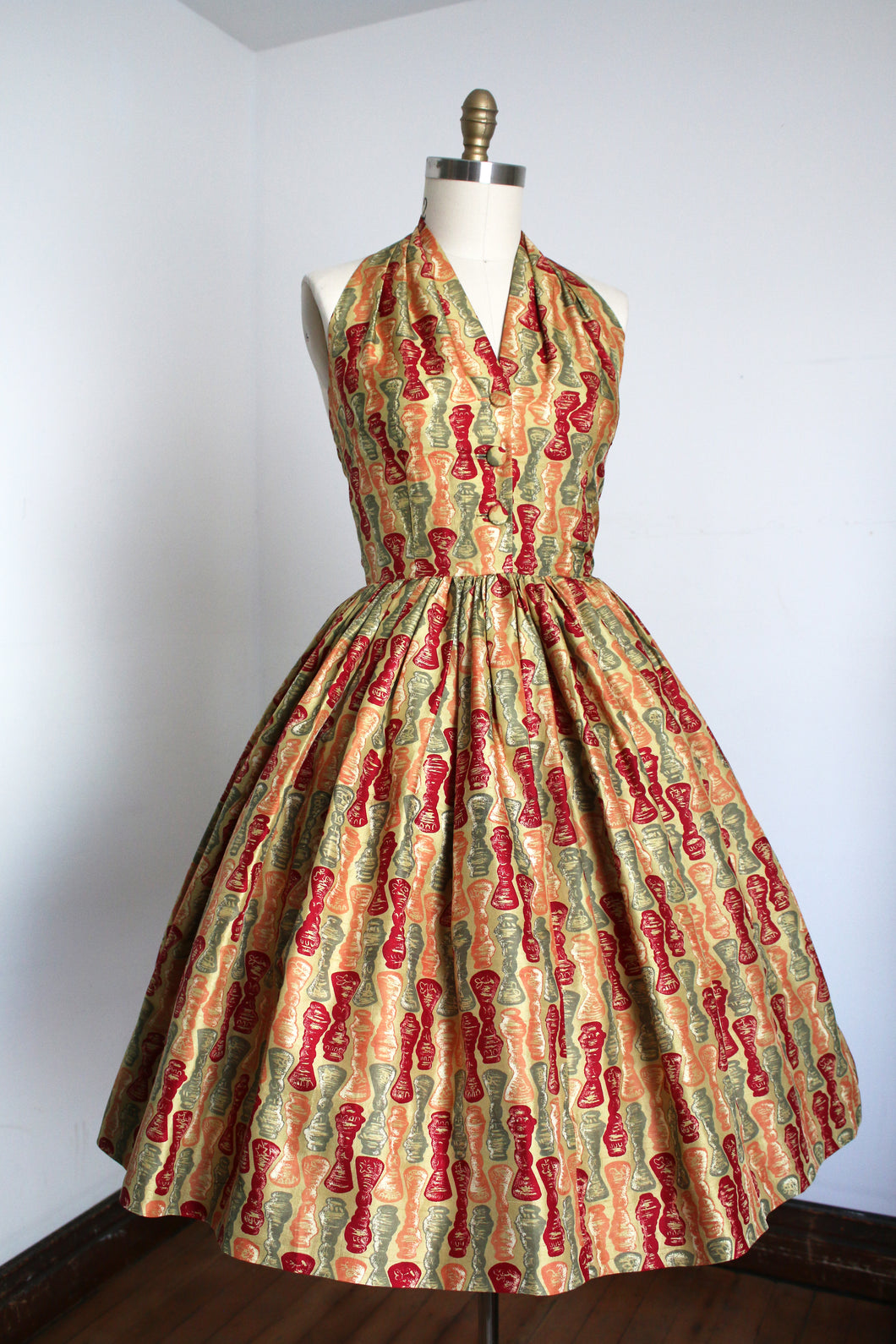 vintage 1950s novelty halter dress {m}