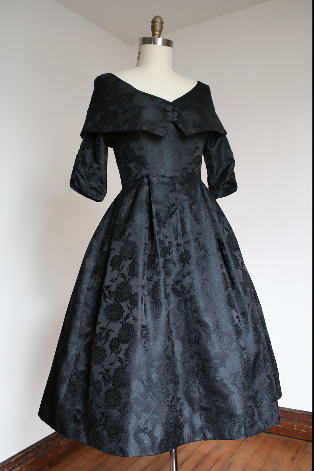 vintage 1950s black silk dress {s}