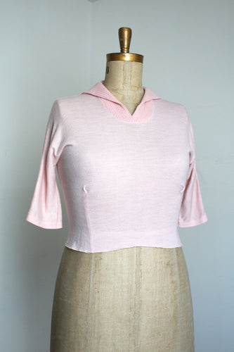 vintage 1950s pink knit shirt {L-XL}