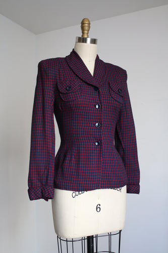 vintage 1940s plaid blazer jacket {xs}