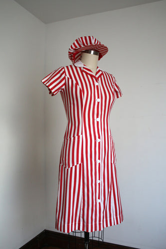vintage 1960s red striped uniform dress {m}