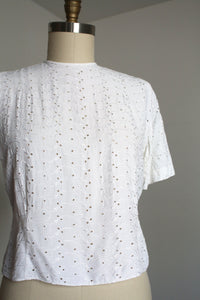 vintage 1940s white eyelet blouse {L}