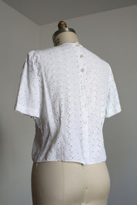 vintage 1940s white eyelet blouse {L}