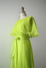 Load image into Gallery viewer, vintage 1970s acid green chiffon maxi dress