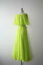 Load image into Gallery viewer, vintage 1970s acid green chiffon maxi dress