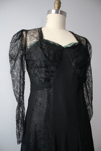 MARKED DOWN vintage 1930s antique lace black dress