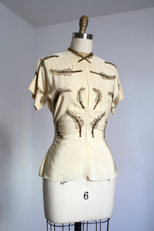 vintage 1940s beaded leaves blouse {xs}