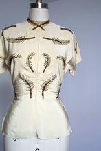 Load image into Gallery viewer, vintage 1940s beaded leaves blouse {xs}