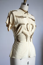 Load image into Gallery viewer, vintage 1940s beaded leaves blouse {xs}