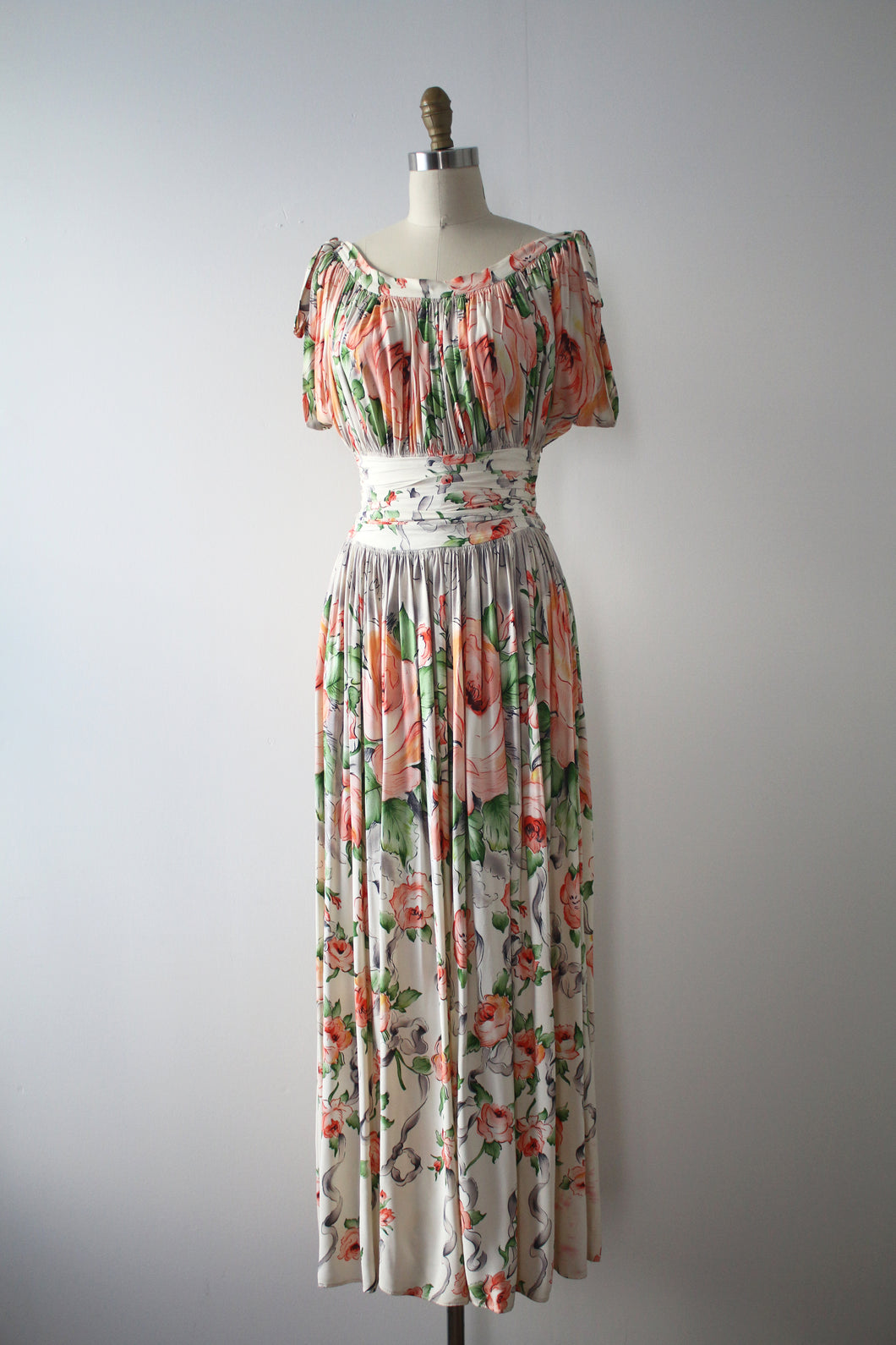 vintage 1940s rayon floral gown
