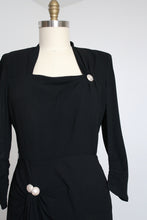 Load image into Gallery viewer, vintage 1940s black rayon dress {m}