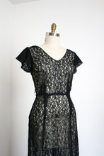 Load image into Gallery viewer, vintage 1930s black leaf lace dress {L}