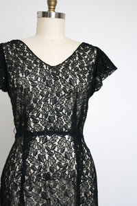 vintage 1930s black leaf lace dress {L}
