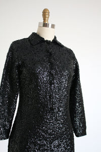 MARKED DOWN vintage 1960s black sequin mini dress tunic {xs}