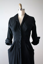 Load image into Gallery viewer, vintage 1940s Ceil Chapman black silk dress