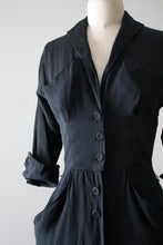 Load image into Gallery viewer, vintage 1940s Ceil Chapman black silk dress