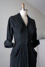 Load image into Gallery viewer, vintage 1940s Ceil Chapman black silk dress