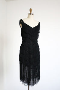 vintage 1970s black tassel flapper dress {xs}