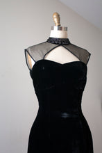 Load image into Gallery viewer, vintage 1950s black velvet Vixen dress