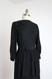 MARKED DOWN vintage 1940s black bow dress {L}