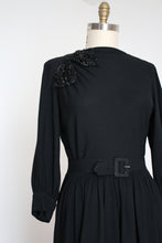 Load image into Gallery viewer, vintage 1940s black bow dress {L}