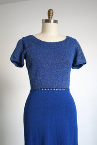 vintage 1950s blue knit dress {L}