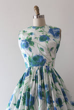 Load image into Gallery viewer, vintage 1960s blue rose print dress
