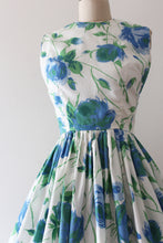 Load image into Gallery viewer, vintage 1960s blue rose print dress