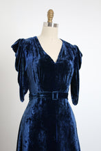 Load image into Gallery viewer, vintage 1930s blue velvet dress