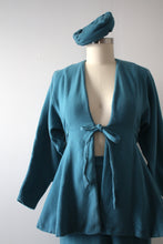 Load image into Gallery viewer, vintage 1940s blue wool skirt set with hat