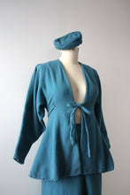 Load image into Gallery viewer, vintage 1940s blue wool skirt set with hat
