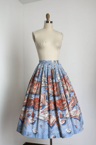 vintage 1950s border print skirt {xs} Library Books print