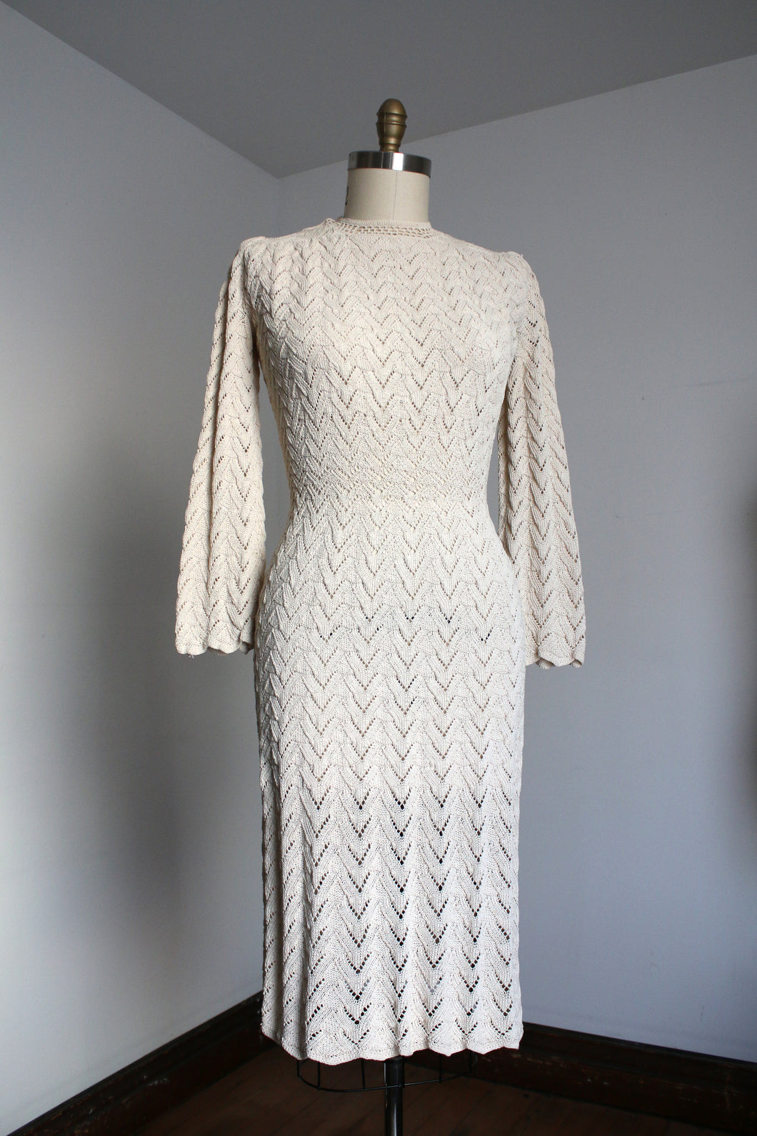 vintage 1930s cream knit dress {xs-l}