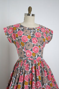 vintage 1950s pink floral dress