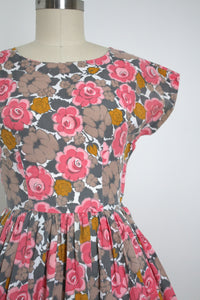 vintage 1950s pink floral dress