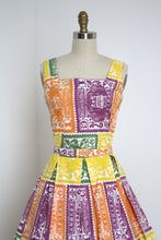 Load image into Gallery viewer, vintage 1950s novelty Stamp dress