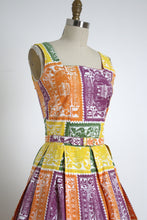 Load image into Gallery viewer, vintage 1950s novelty Stamp dress