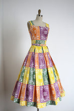 Load image into Gallery viewer, vintage 1950s novelty Stamp dress