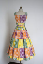 Load image into Gallery viewer, vintage 1950s novelty Stamp dress