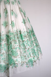 vintage 1950s green floral party dress {xs}