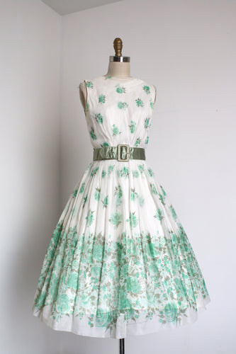 MARKED DOWN vintage 1950s green floral party dress {xs}